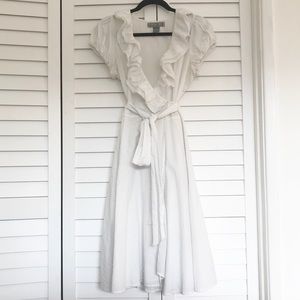 EUC Double Zero White Swiss Dot Wrap Dress, M